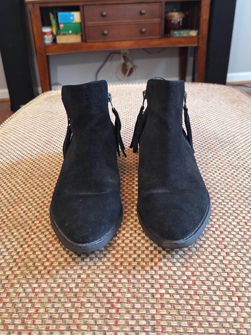 Chocolat Blu Black Genuine Leather Suede Ankle Boots with Tassel Zipper